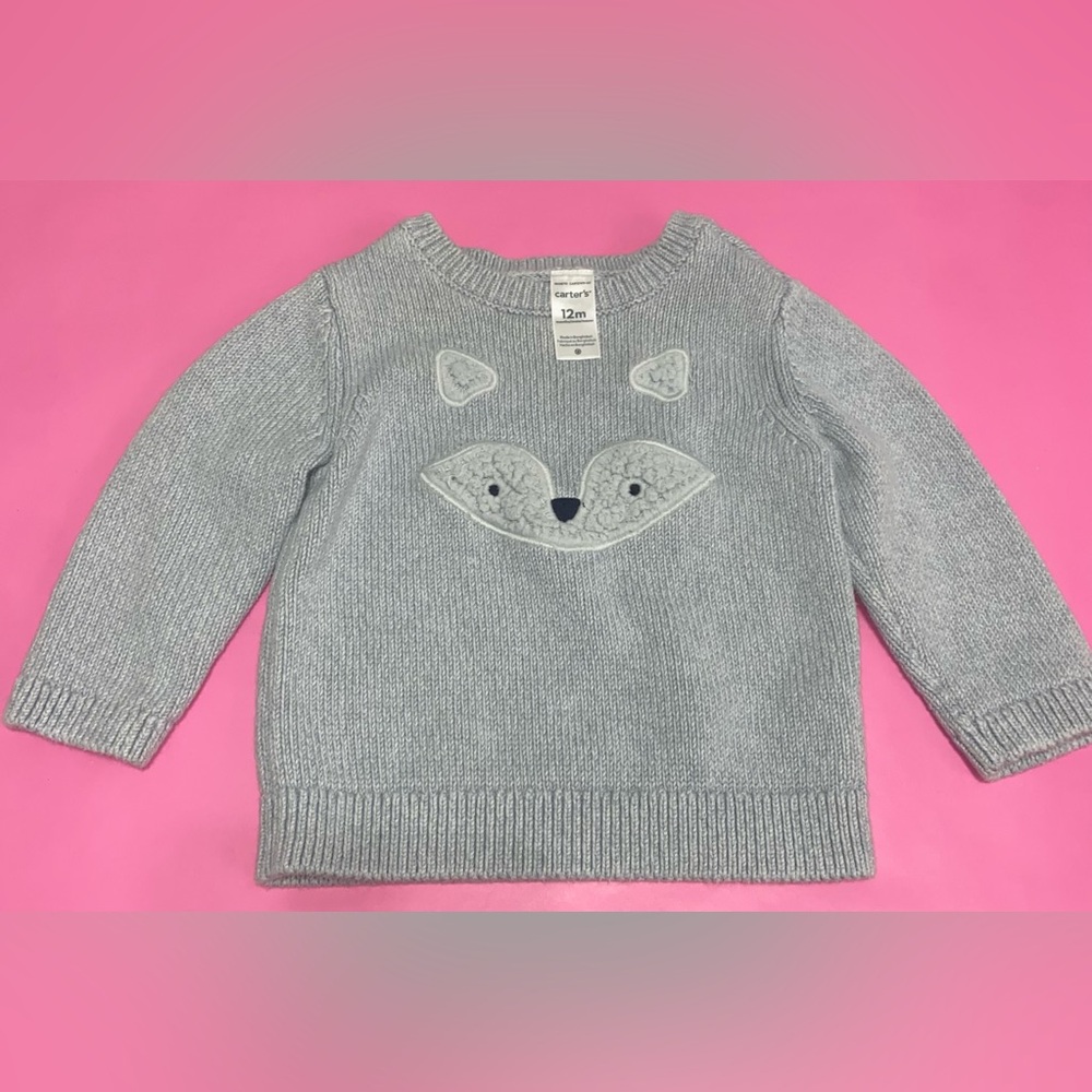 Carter's Light Gray Fox Knit Sweater and Pants Set